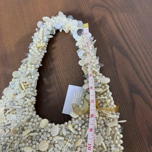 Cream and white Beaded pearl and shell shoulder moon bag - Picture 4 of 5